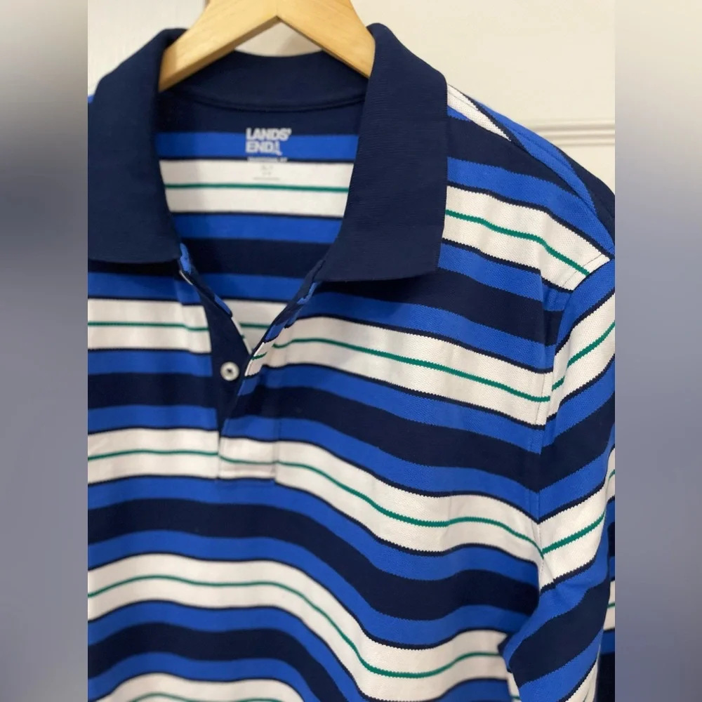 Lands' End Mens Striped Polo Shirt XL Tall XLT Short Sleeve Cotton